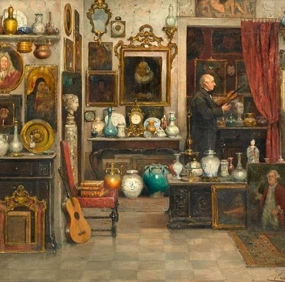 Tableau représentant un antiquaire dans sa boutique. 