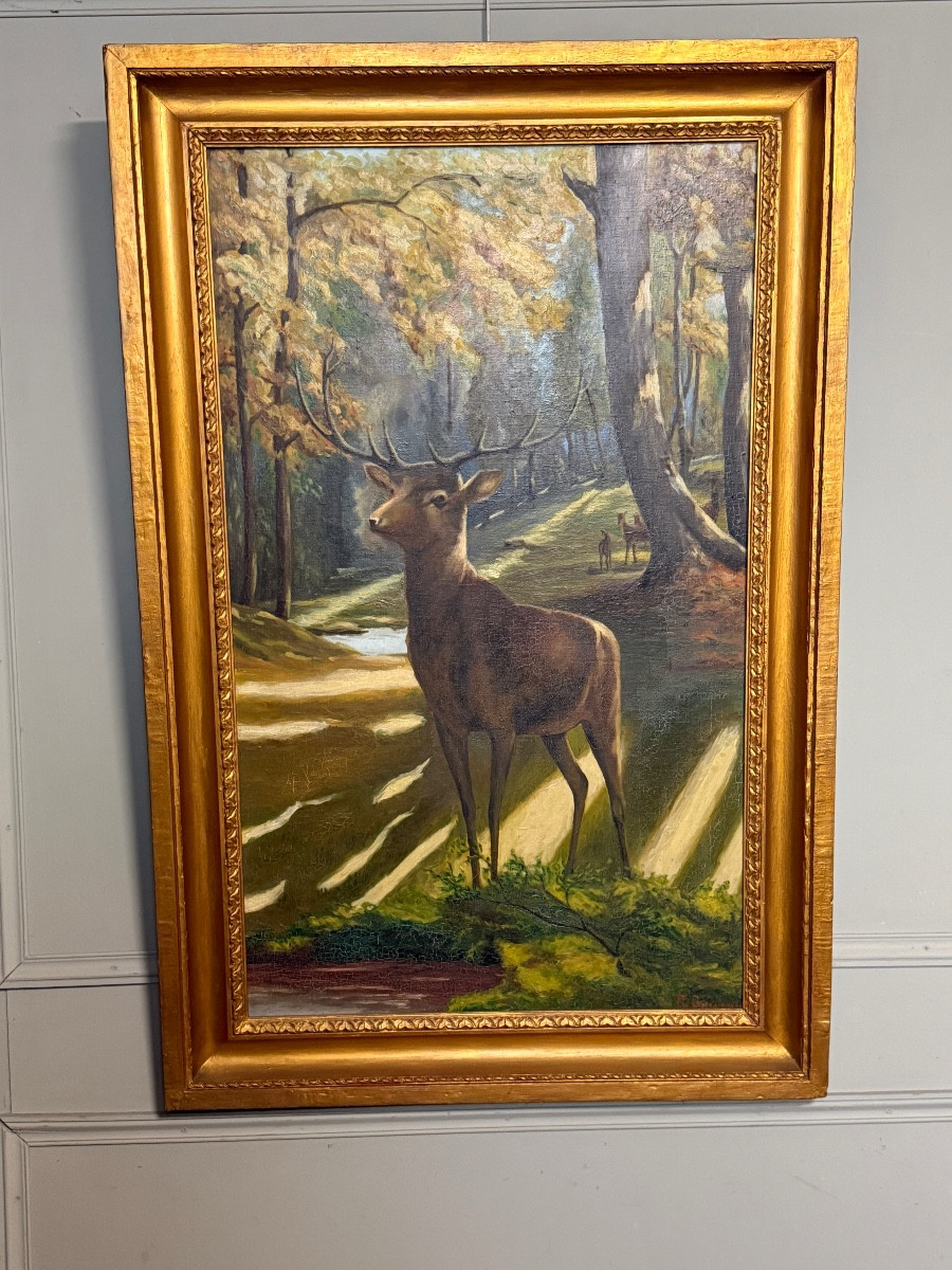 Tableau Art-Déco. Cerf dans la clairière. – Image 2
