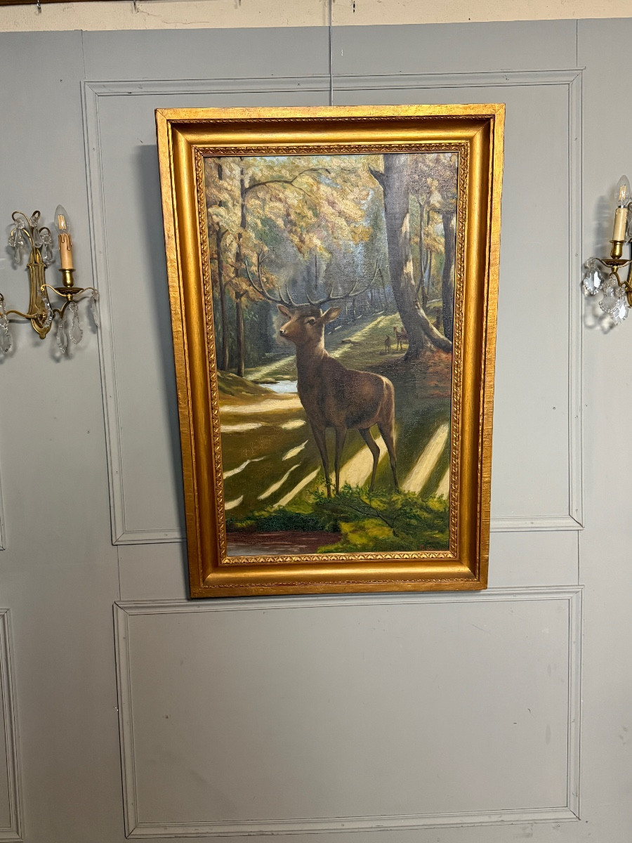 Tableau Art-Déco. Cerf dans la clairière. – Image 3