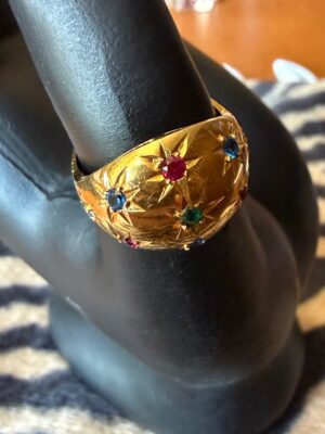 Bague constellation pierres précieuses, or 18K. Bague boule vintage.