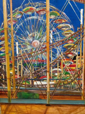 Huile sur toile milieu XX ème "La grande roue"