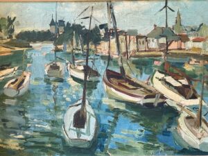Port de pêche . Huile sur toile de Micheline CATTY.