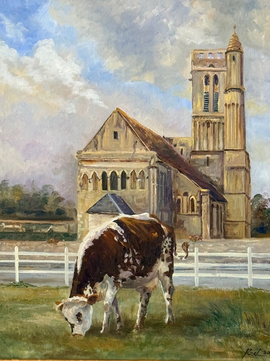 L'église d'Hermanville-sur-Mer, en Normandie. Huile sur toile. – Image 2