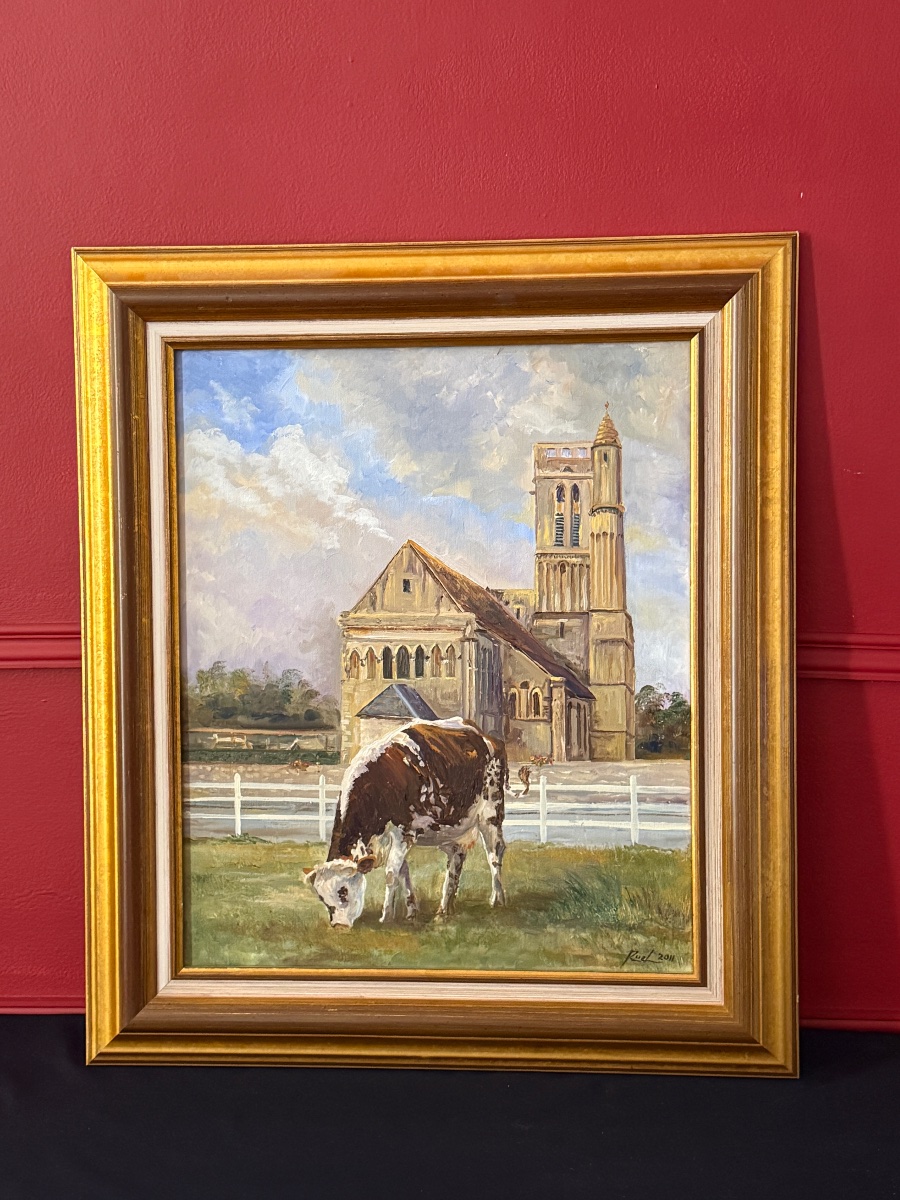 L'église d'Hermanville-sur-Mer, en Normandie. Huile sur toile. – Image 5
