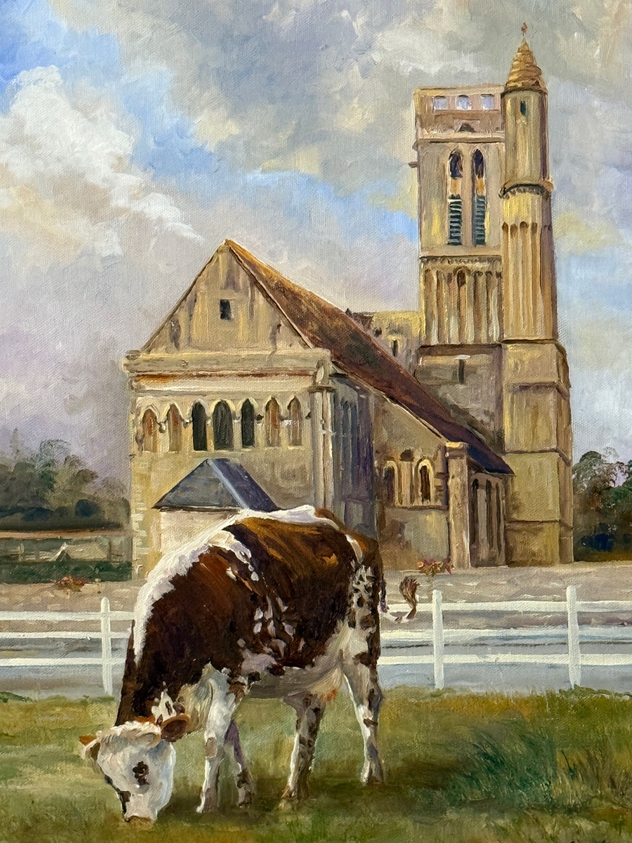 L'église d'Hermanville-sur-Mer, en Normandie. Huile sur toile. – Image 6