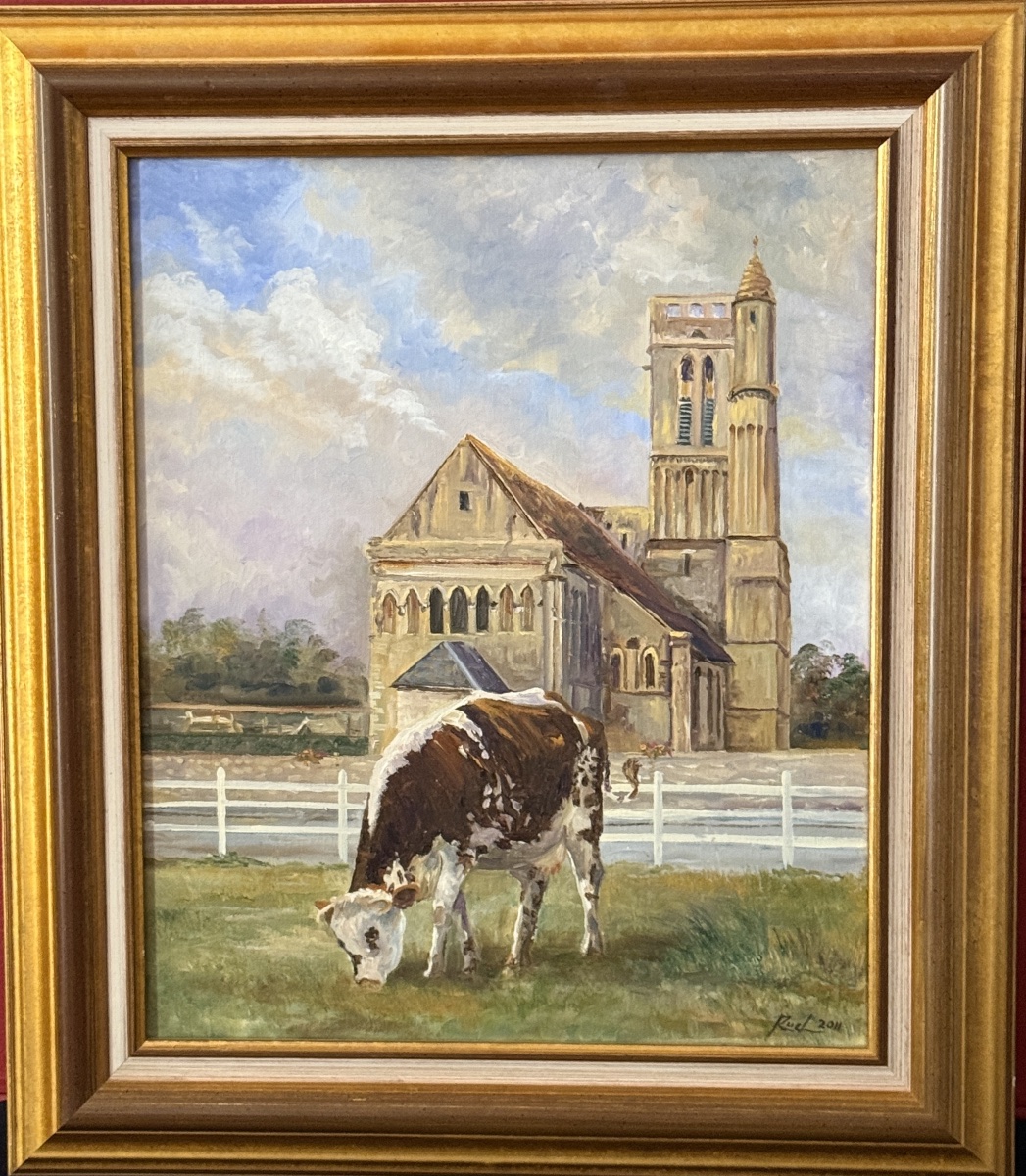 L'église d'Hermanville-sur-Mer, en Normandie. Huile sur toile.