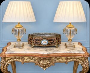PAIRE DE LAMPES LEONE ALIOTTI CRISTAL ET BRONZE.