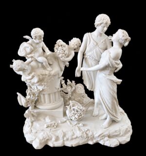 SÈVRES. GROUPE EN BISCUIT "LES AMOUREUX ET LES TROIS AMOURS ". XVIII ÈME.