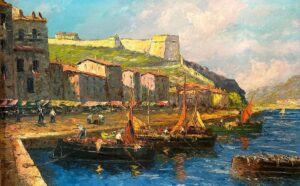 Port En Italie. Huile Sur Panneau. XX ème.