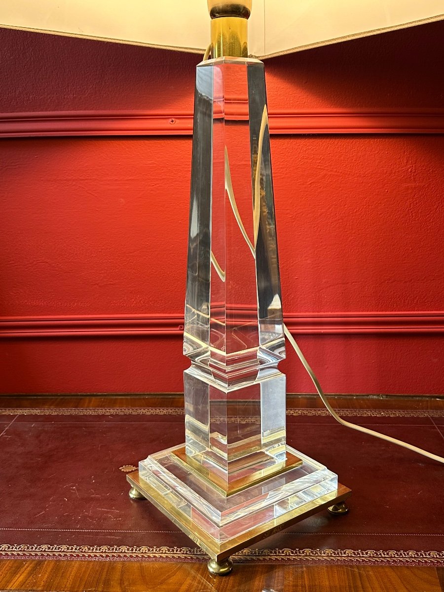 Lampe Obélisque En Altuglass Et Bronze Doré 1980’ – Image 2