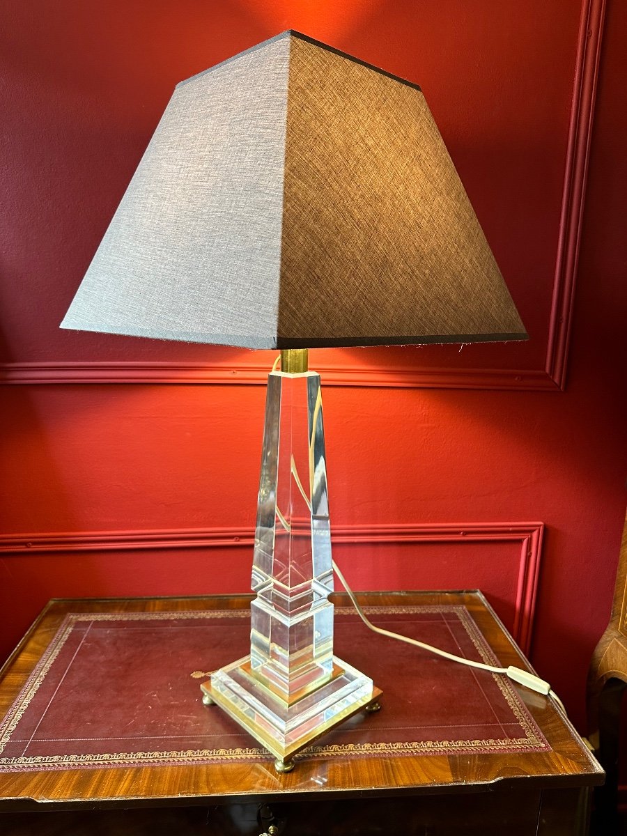 Lampe Obélisque En Altuglass Et Bronze Doré 1980’