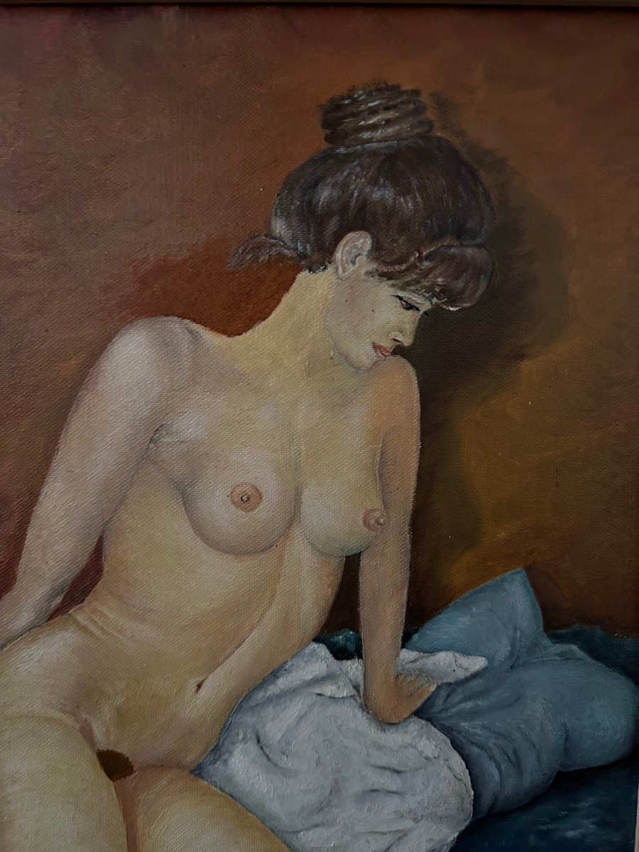Huile Sur Toile Nu « La Femme Au Chignon » Signée A.gillet. – Image 2