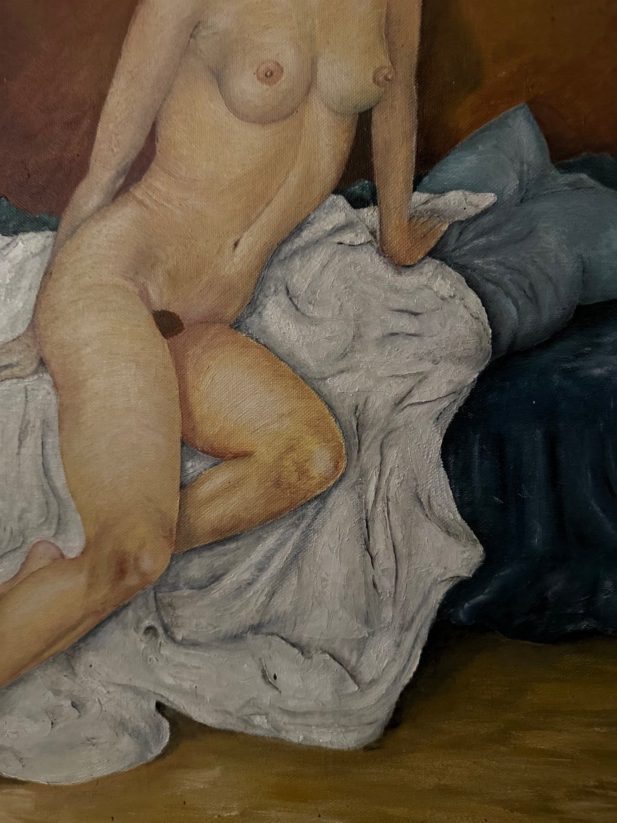 Huile Sur Toile Nu « La Femme Au Chignon » Signée A.gillet. – Image 3