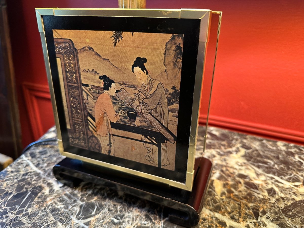 Paire De Lampes Chinoises En Laiton Et Laque. – Image 2