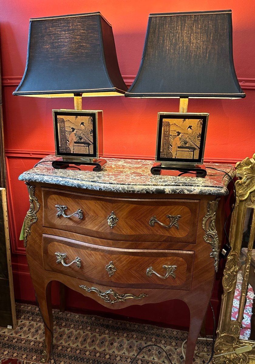 Paire De Lampes Chinoises En Laiton Et Laque. – Image 6