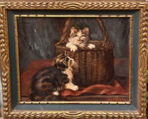 « Les Chatons », huile sur panneau d'époque 1900