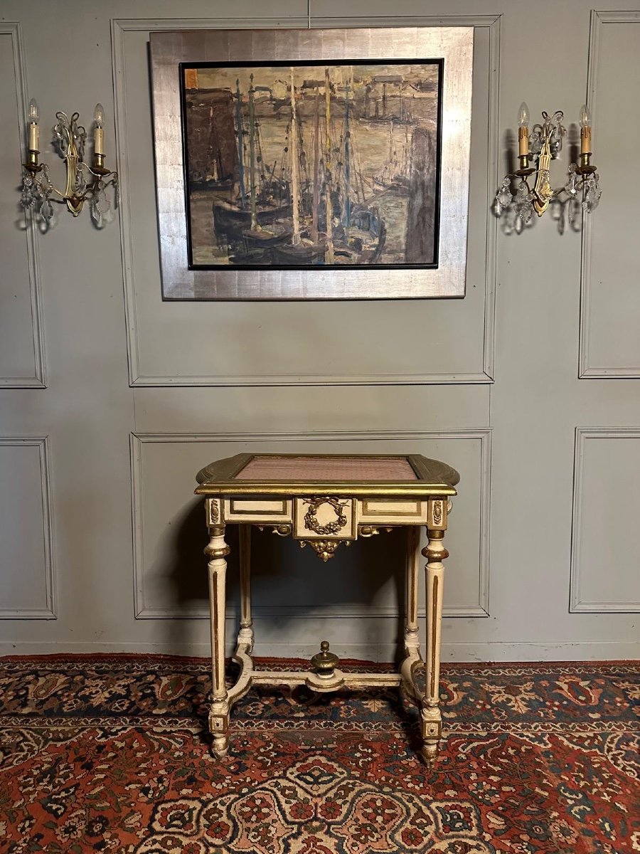 Table De Milieu / Console De Style Louis XVI En Bois Peint Et Doré. – Image 7
