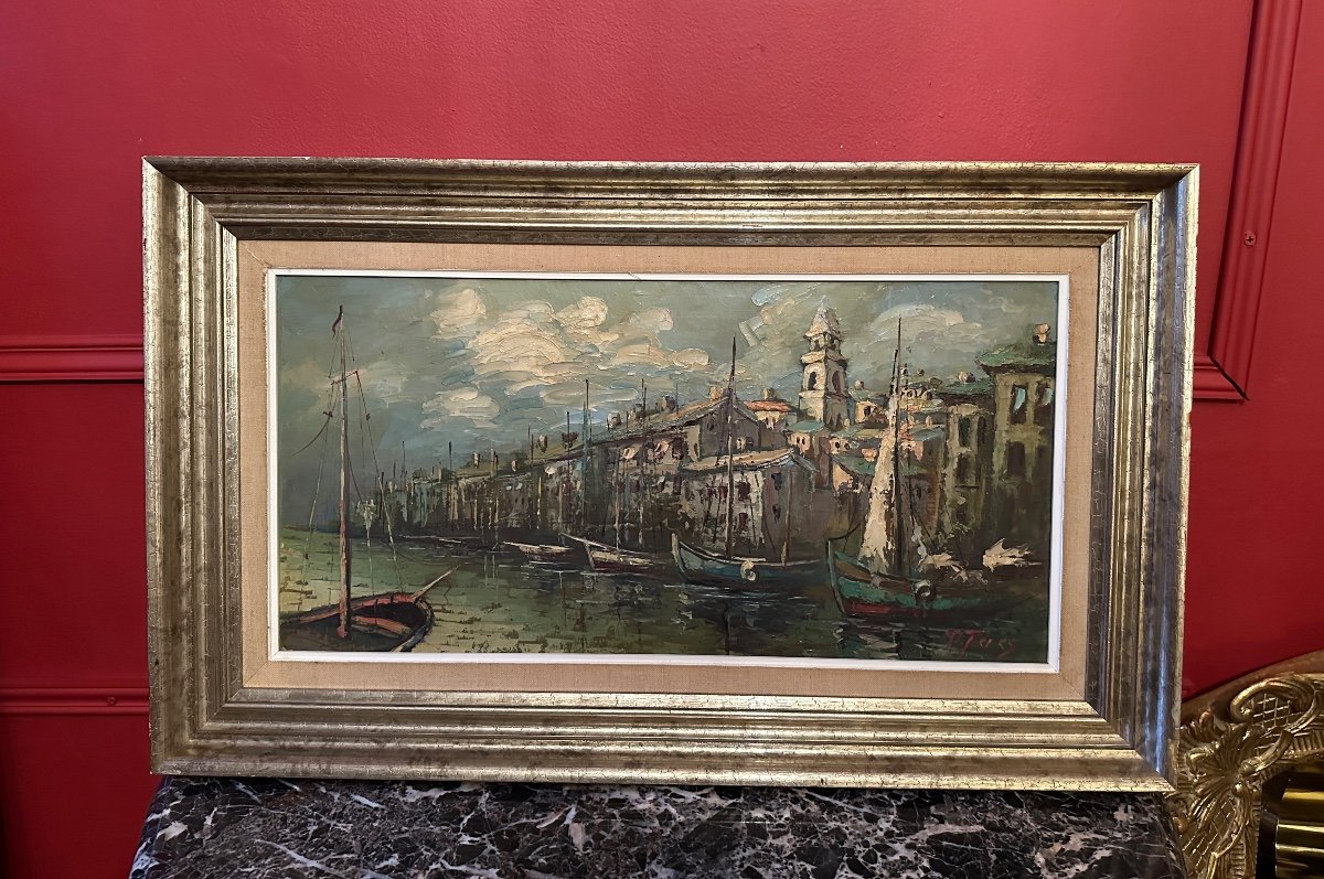 « Port De Saint Tropez » Huile Sur Toile Signée P. Tacs – Image 2