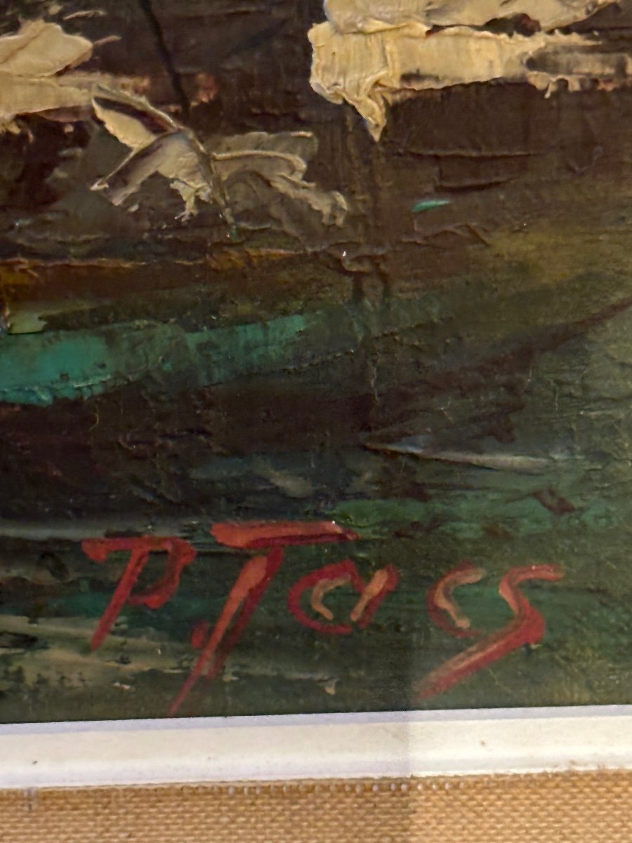 « Port De Saint Tropez » Huile Sur Toile Signée P. Tacs – Image 4