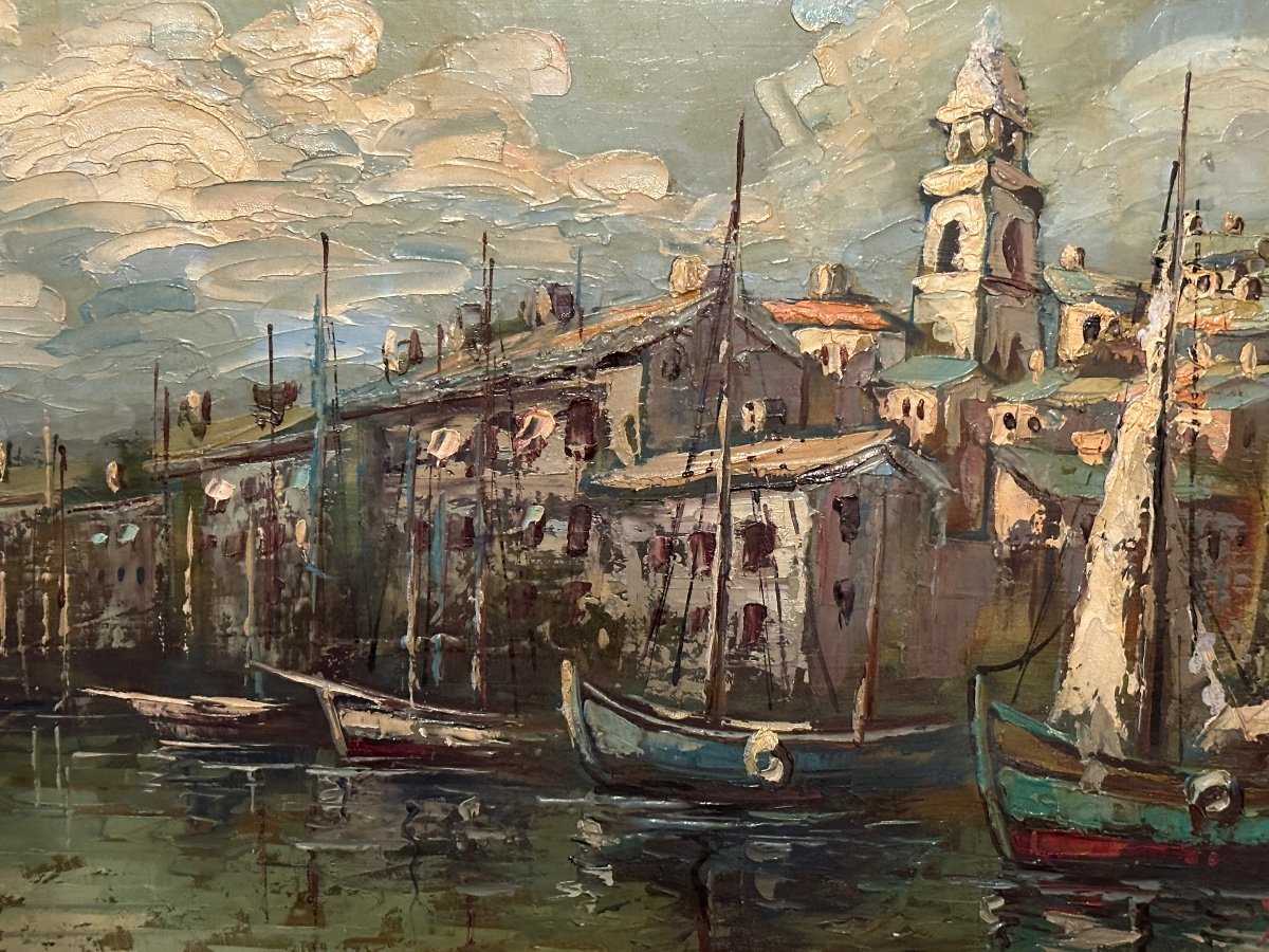 « Port De Saint Tropez » Huile Sur Toile Signée P. Tacs