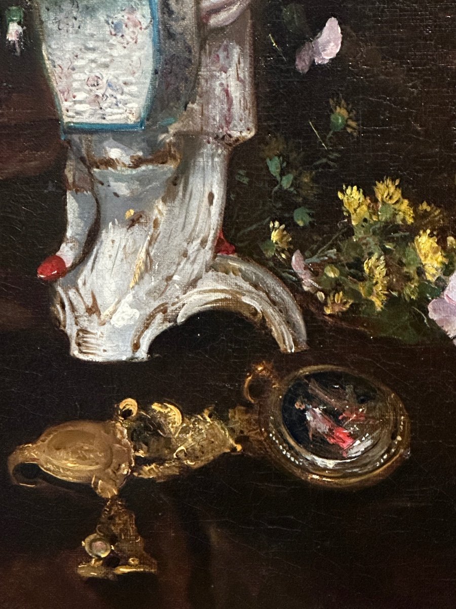 Eugène Henri Cauchois (1850–1911), nature morte aux fleurs et bijoux – Image 3