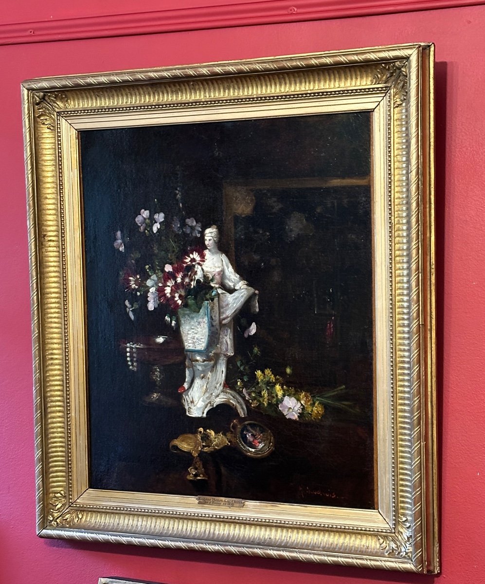 Eugène Henri Cauchois (1850–1911), nature morte aux fleurs et bijoux