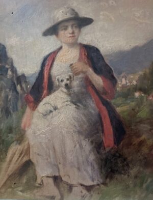 Portrait De Jeune Fille Au Chien Blanc. Huile Sur Panneau Vers 1910.