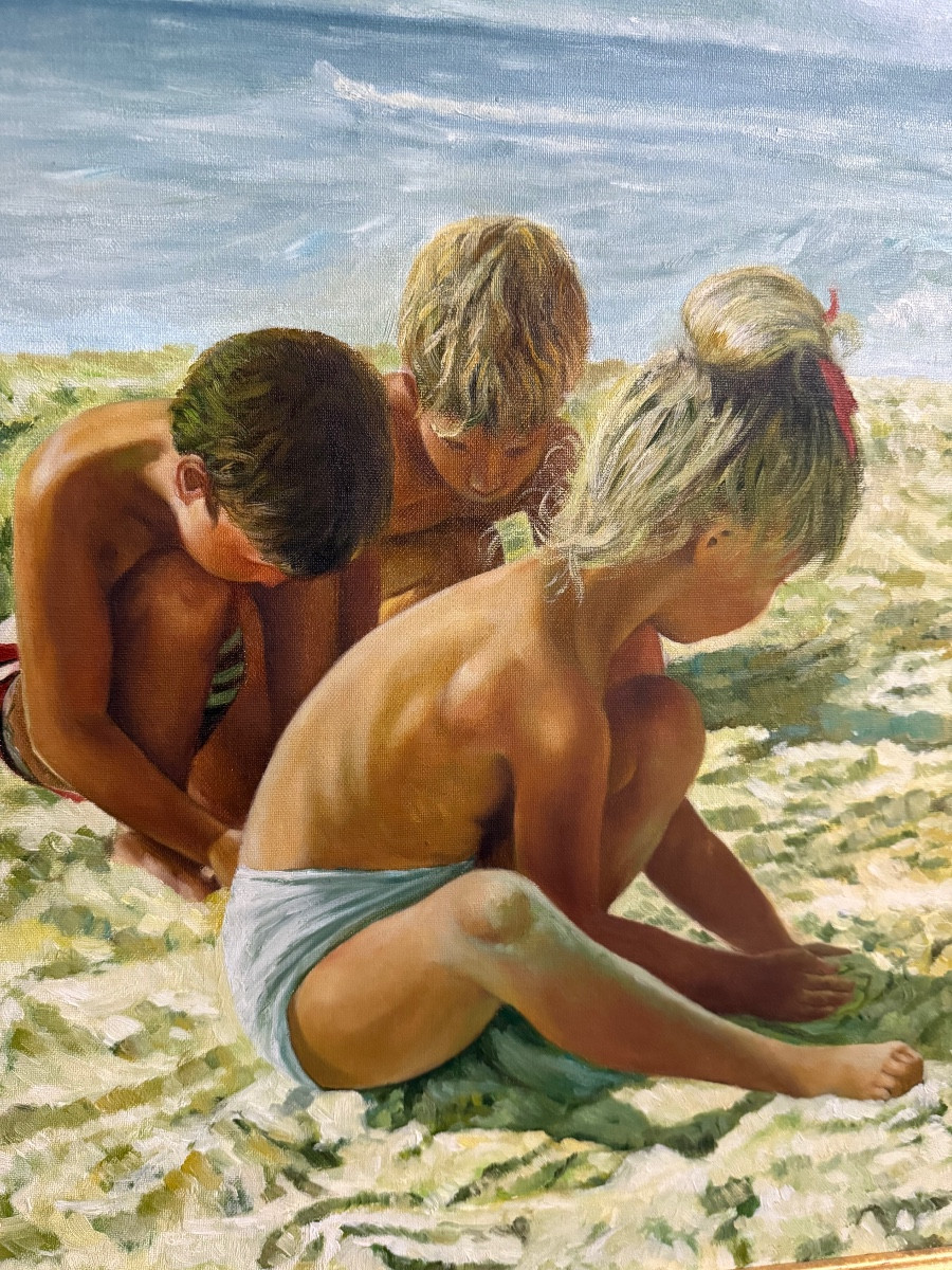 « Les enfants à la plage », huile sur toile signée Smirnoff – Image 2