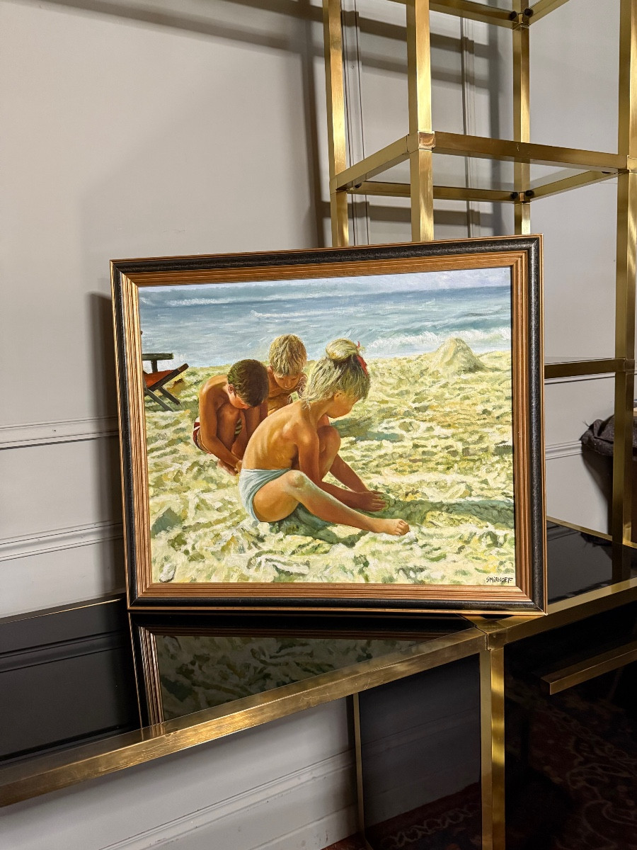 « Les enfants à la plage », huile sur toile signée Smirnoff – Image 3