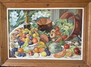 Grande nature morte aux fleurs, fruits et légumes