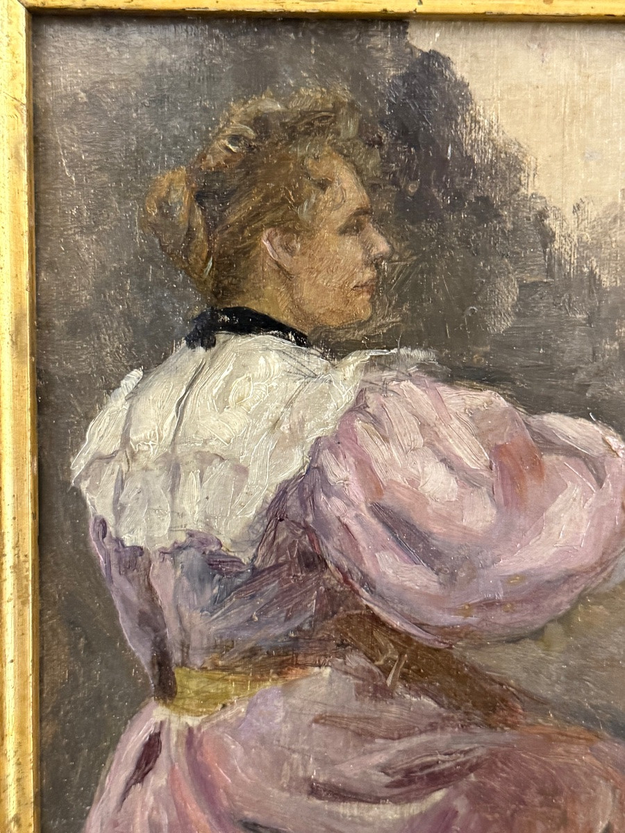 La peintre à son atelier – huile sur panneau – Image 3