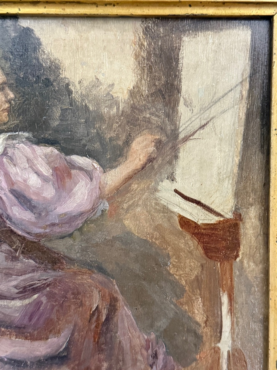 La peintre à son atelier – huile sur panneau – Image 4