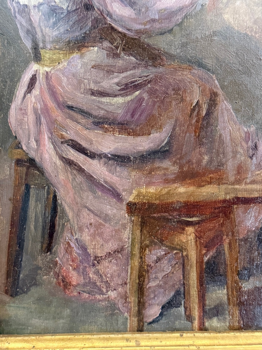 La peintre à son atelier – huile sur panneau – Image 5