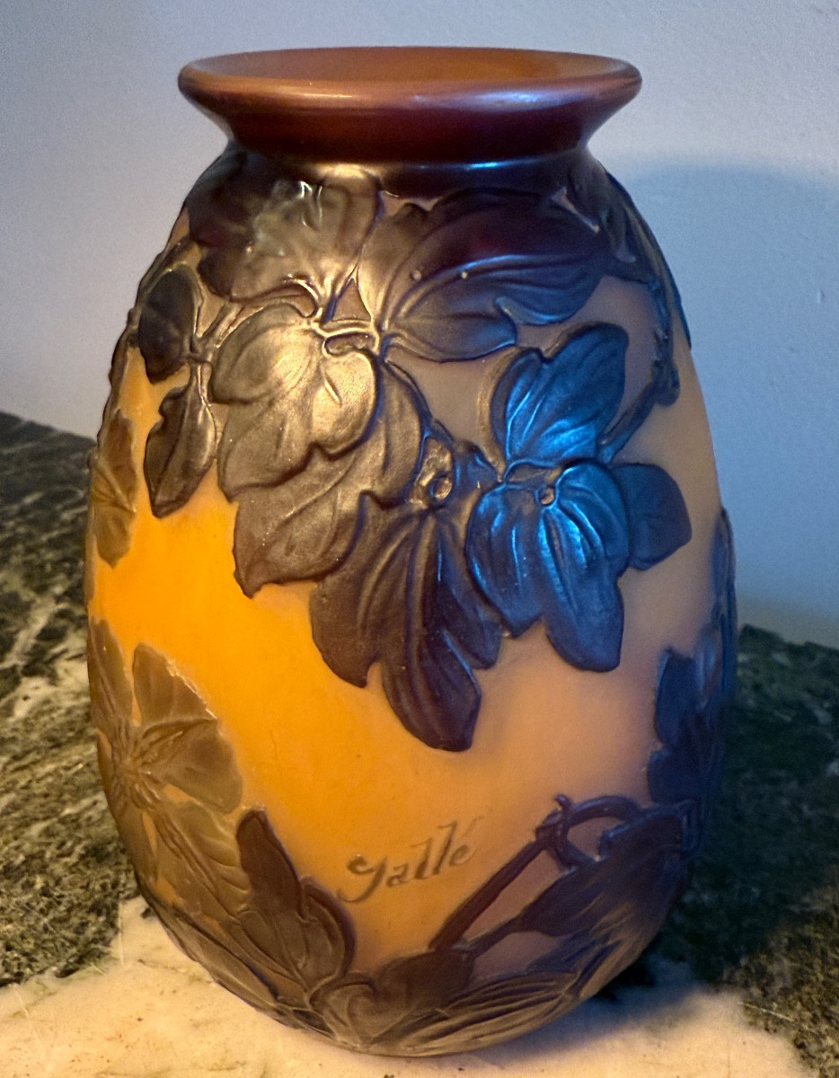 Établissements Gallé – Vase en verre multicouche à décor de clématites