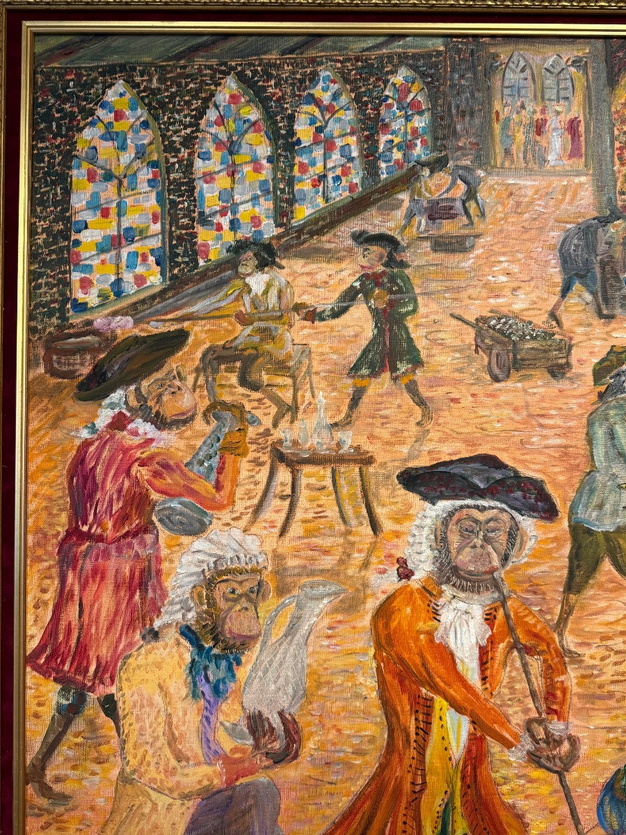 Grand tableau de singes – Atelier de verrerie signé Barois, 1996 – Image 4