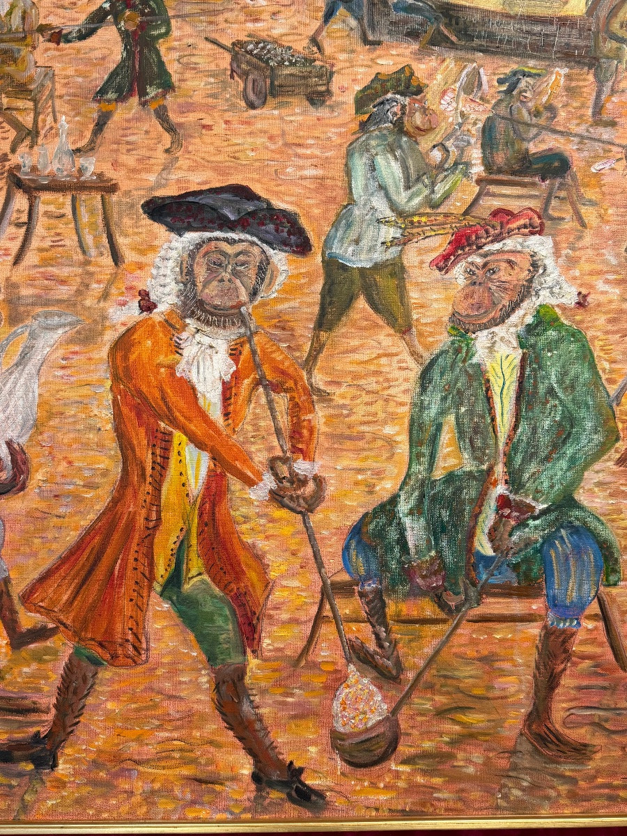 Grand tableau de singes – Atelier de verrerie signé Barois, 1996 – Image 5