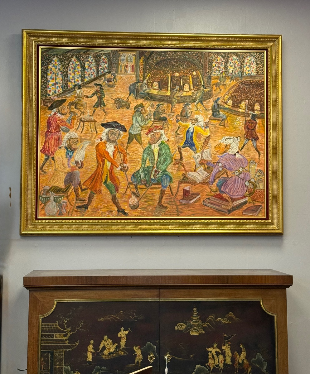 Grand tableau de singes – Atelier de verrerie signé Barois, 1996