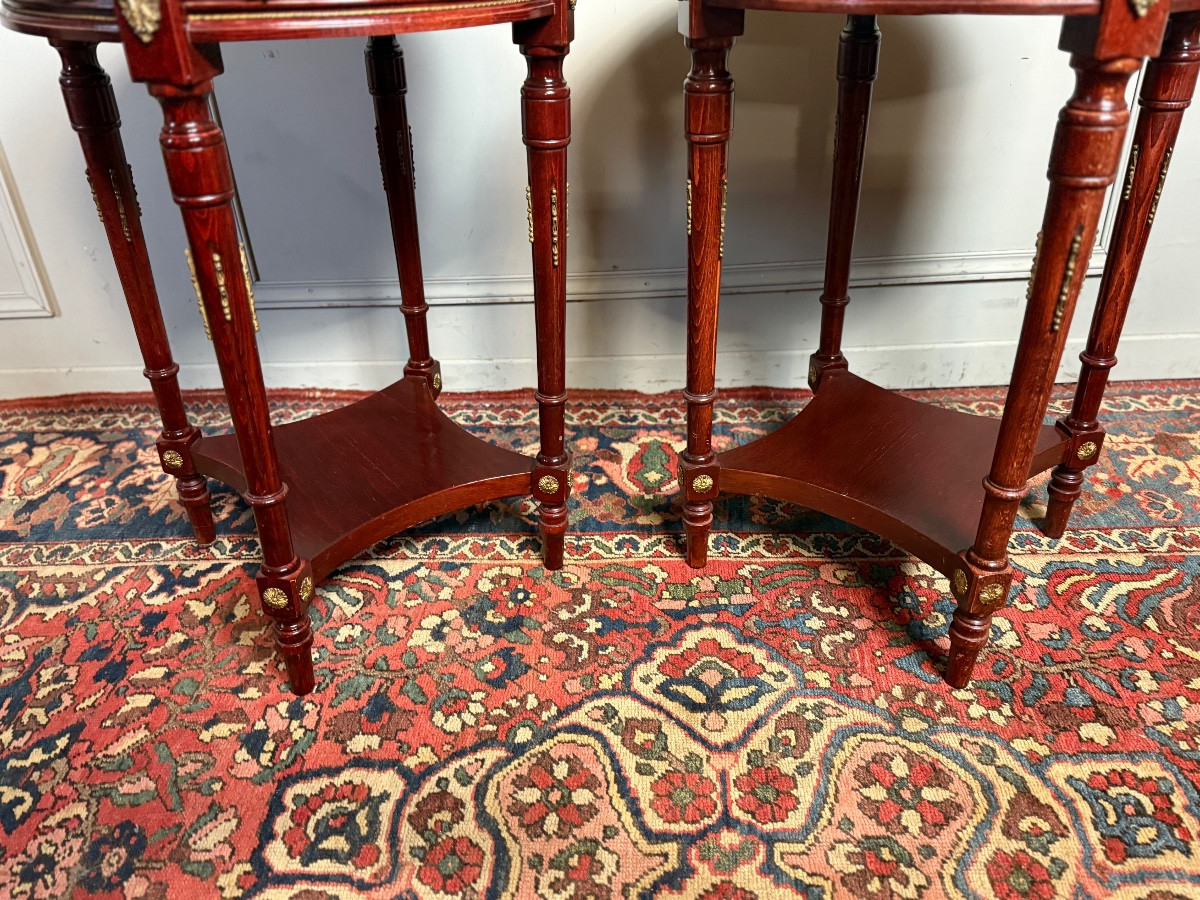 Paire de guéridons de style Louis XVI à plaques de porcelaine – Image 5