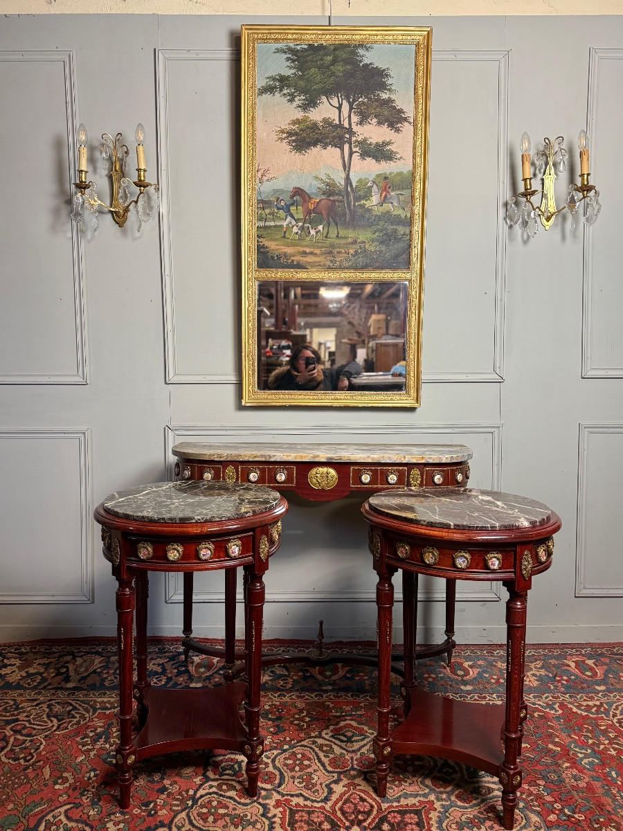 Paire de guéridons de style Louis XVI à plaques de porcelaine – Image 6