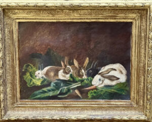 Huile sur toile "Les lapins" d’époque XIXe