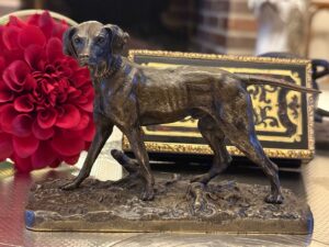 Bronze miniature Chien à l’arrêt signé Mêne XIX ème