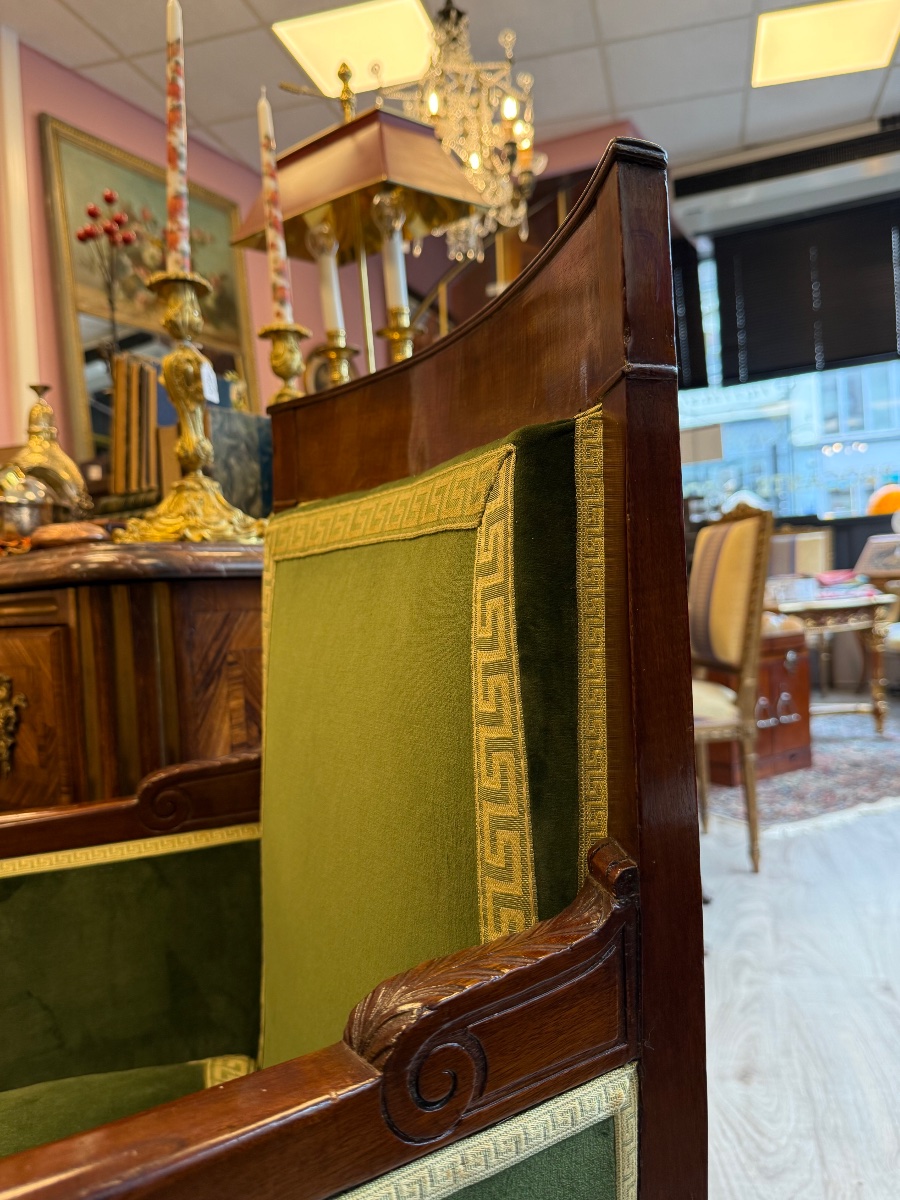 Paire de bergères d’époque Consulat en acajou massif, velours vert – Image 3