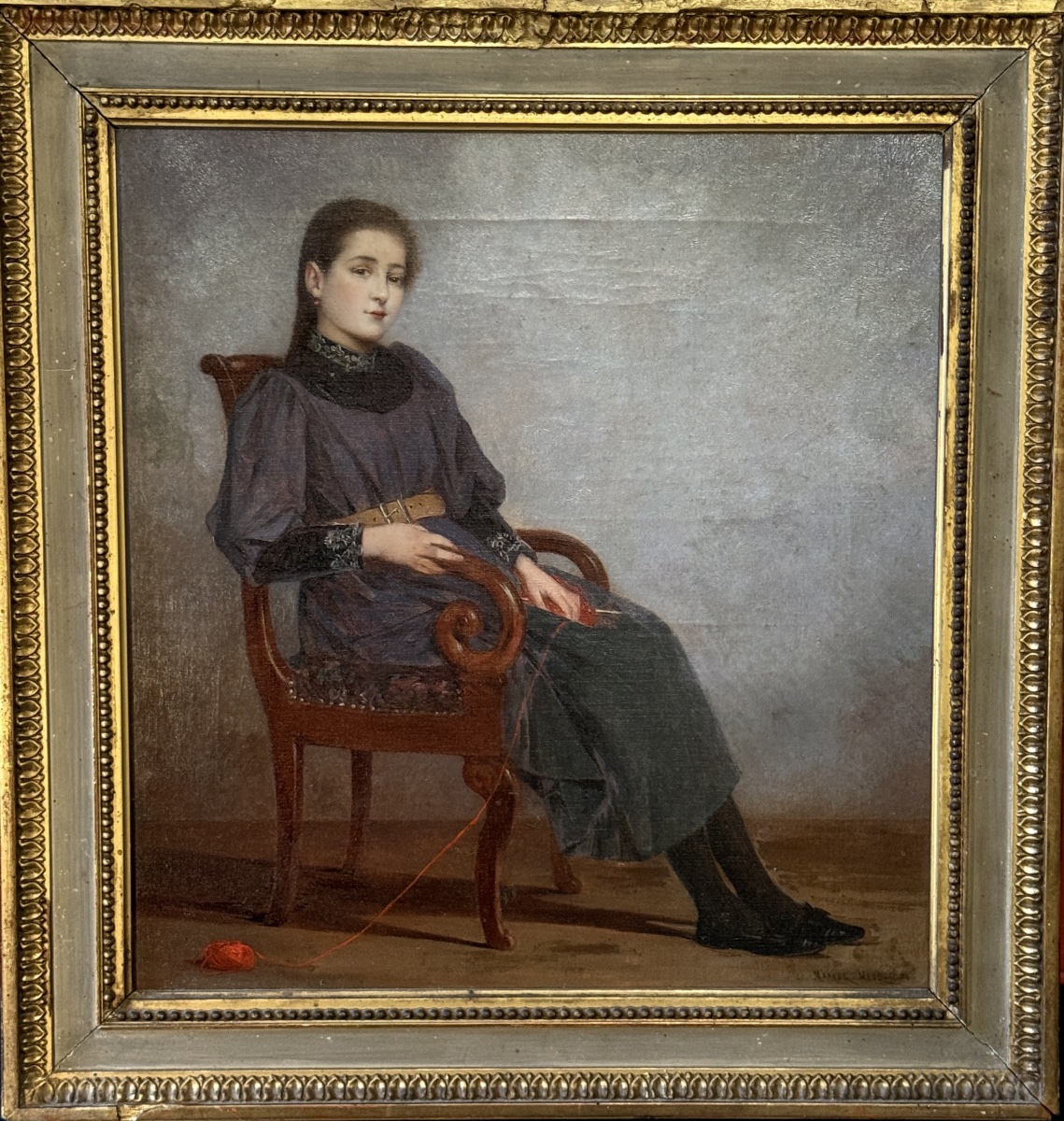 Marcel Meys (1886–1972) — Portrait d’une jeune fille à son tricot – Image 3