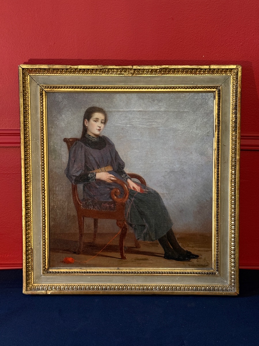 Marcel Meys (1886–1972) — Portrait d’une jeune fille à son tricot – Image 4